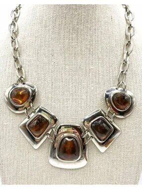 Lia Sophia Necklace Kiam Family Silver Plate & Amber Tone 16"-20" NWOT Perfect